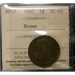 Nfld 1885 1¢ ICCS MS-60, nice chocolate brown example. Scarc