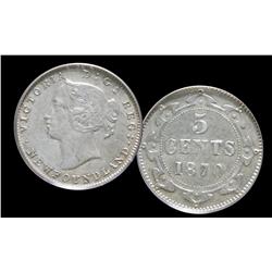 Nfld 1870 Obv.1  5¢ PCGS AU50, mostly brilliant.  Scarce in 
