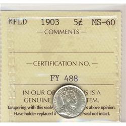 Nfld 1903 5¢ ICCS MS60.