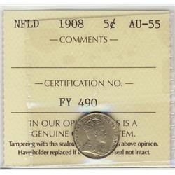 Nfld 1908 5¢ ICCS AU55.