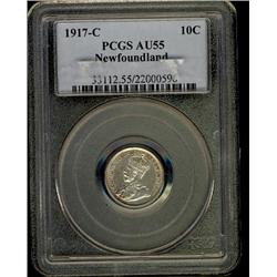 NFLD 1917C 10¢ PCGS AU-55,