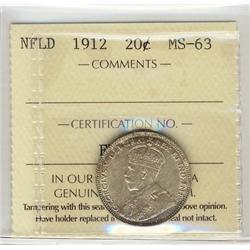 Nfld 1912 20¢ ICCS MS63. Lustrous with lovely tone.