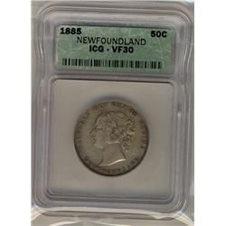 Nfld 1885 50¢ ICG VF30, lightly toned.