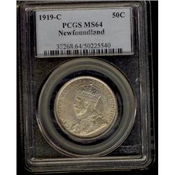 Newfoundland 1919C   50¢  PCGS MS64PQ.  Light russet tone ov