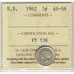 N.B. 1862 5¢ ICCS AU58.