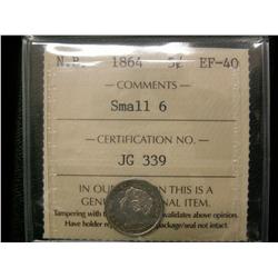 New Brunswick 5¢ 1864 Small "6" ICCS EF-40PQ+, brilliant wit