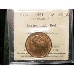 Nova Scotia 1¢ 1861"Large Bud" ICCS MS-64 REDPQ+, 90% red lu