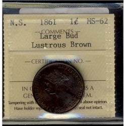 N.S. 1861 1¢ Large Bud ICCS MS62. Lustrous Brown.