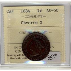 1884 Obv 2 1¢ ICCS AU50