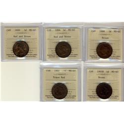 1888, 1896, 1899, 1900H, 1901 1¢,  all coins are ICCS MS-60