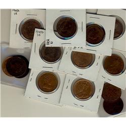 1892 to 1916 1¢.  Lot of 10 coins VG to BU.  Includes 1882H,