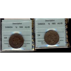 1893 & 1896 1¢.  Lot of two coins both CCCS AU55.