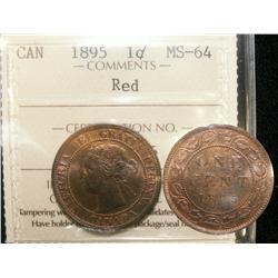 1¢ 1895 ICCS MS64RD. A super example, 85% red. 