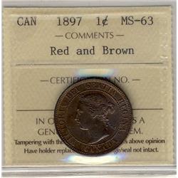 1897 1¢ ICCS MS63RB.  Lustrous example.