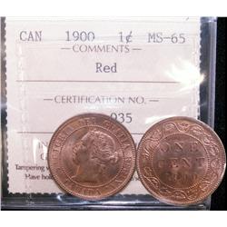 1¢ 1900 ICCS MS65RD.  A superb key date example 100% red.  A