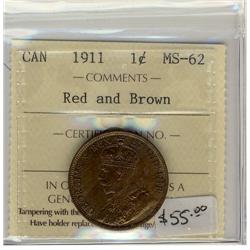 1911 1¢ ICCS MS62 RB 