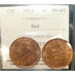 1¢ 1912 ICCS MS65RD.  A superb coin with full lustre 90% red