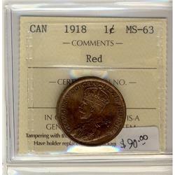 1918  1¢ ICCS MS63 Red