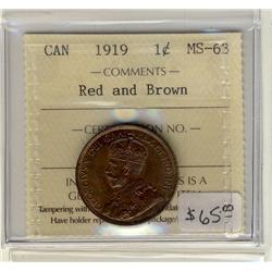 1919  1¢  ICCS MS63 RB