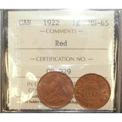 1922  1¢ MS65 Full Red, Tied for finest, Extremely rare. Wor