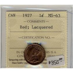 1927  1¢ ICCS MS63 Red;Lacquered