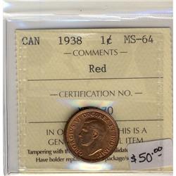 1938  1¢ ICCS MS64 Red