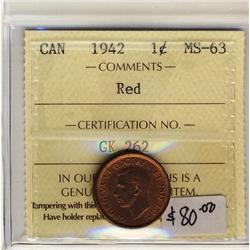 1942 1¢ ICCS MS63 Red