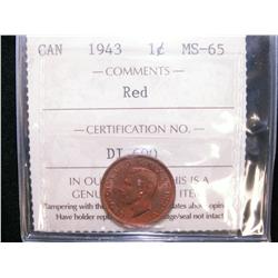 1¢ 1943 ICCS MS65RD.  Superb example with typical dark red c