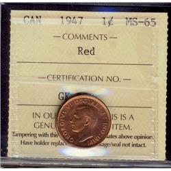 1947  1¢  ICCS MS65 Red