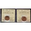 Image 1 : 1¢ 1949 A Off Dent ICCS MS64RD.  Lot of two coins both full 