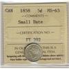 Image 1 : 1858 5¢ ICCS Sml Date ICCS MS63.