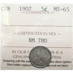 5¢ 1907 ICCS MS65.  Lovely struc example with attractive lus