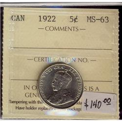 1922 5¢ ICCS MS63.