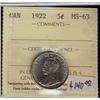 Image 1 : 1922 5¢ ICCS MS63.