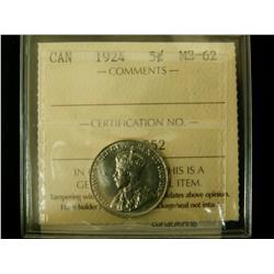 5¢ 1924 ICCS MS62.  A nice example with full beads.