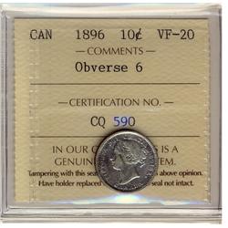 1896 10c Obv 6 ICCS VF-20