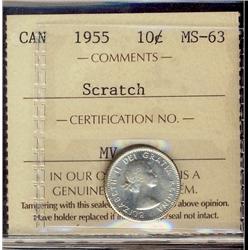 1955 10¢ ICCS MS63, Scratch.