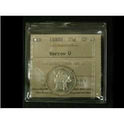 1880H 25¢ Nar 0 ICCS EF45, white and lustrous