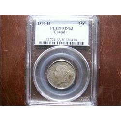 1890H 25¢ PCGS MS63.  Superb toning over full underlying lus