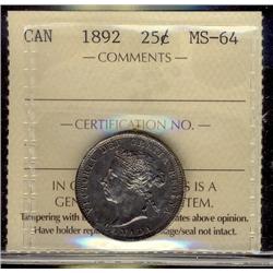 1892 25¢ ICCS MS64.