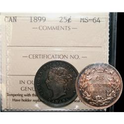25¢ 1899 ICCS MS64.  An superb example with darksh tone on o