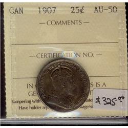 1907 25¢ ICCS AU50 