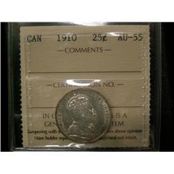 1910 25¢ ICCS AU-55  Brilliant with lots of luster.  Excelle
