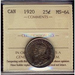 1920 25¢ ICCS MS64.