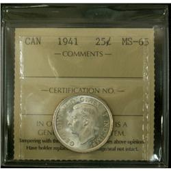 1941 25¢ ICCS MS65, No toning and full lustre