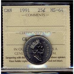 1991 25¢ ICCS MS64.