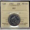 Image 1 : 1992 25¢ PEI ICCS MS64.