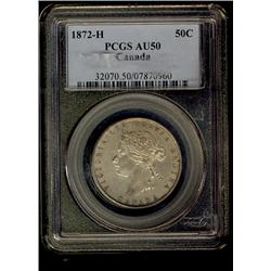 50 Cents 1872H, graded PCGS AU-50. Great Victoria coin with 