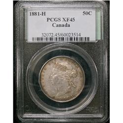 1881H 50¢ PCGS EF-45  Lightly toned with lots of luster.  Ex