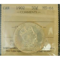 1902 50¢ ICCS MS64. Brilliant and lustrous, a very nice exam